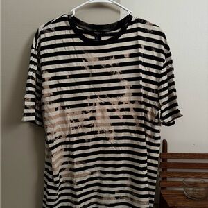 Forever 21 Men’s Black and White Striped Tee with Washed Brown Detail